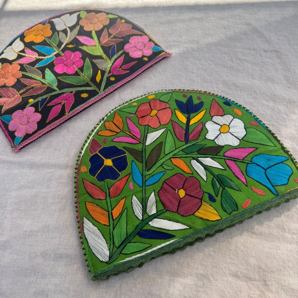 Vintage Tea Pot Cozy Set 2pc Multi Color Embroidered Floral Boho Pakistani Folk